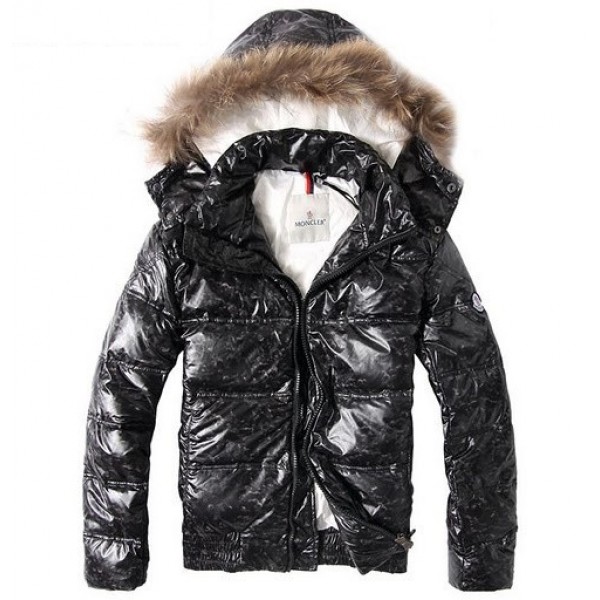 Moncler Nero Corti Fur Cap semplici Uomo Cappotti uscita